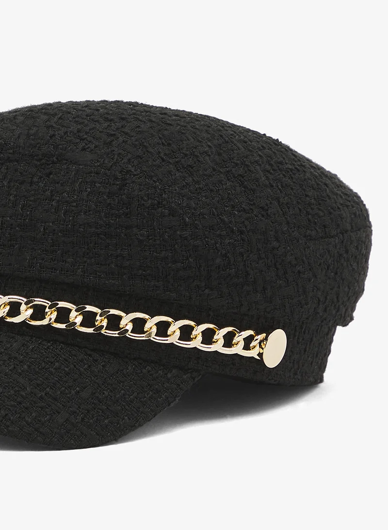 Ella Black Metal Chain Detail Cadet Cap for Women | Best Price UAE